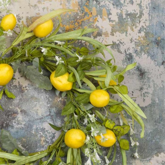 Artificial Lemons Wreath with Flowers 58cm Artificial Flowers